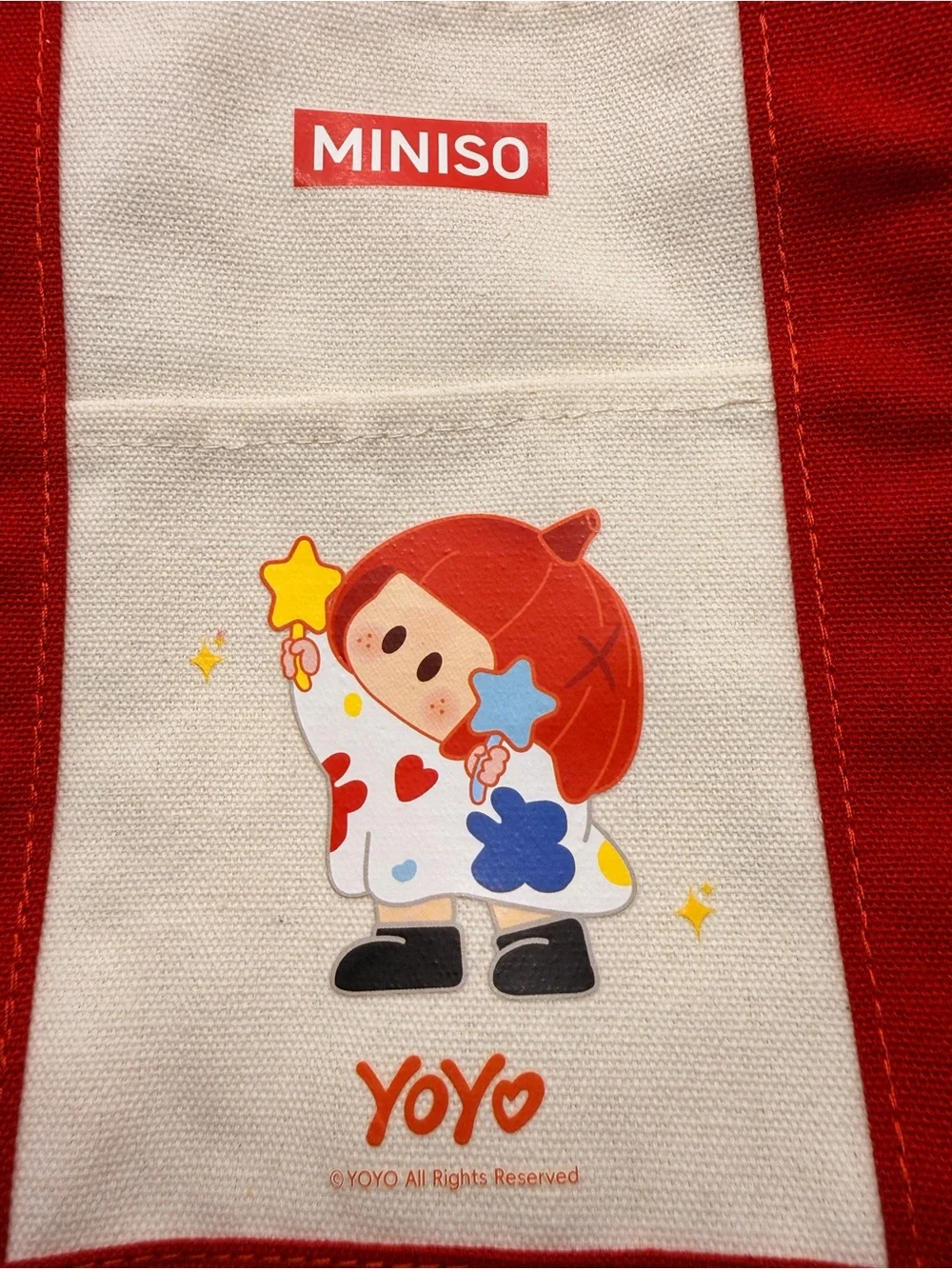 Miniso Yoyo Canvas Tote Bag Red Cream Character Graphic Small Handbag Everyday